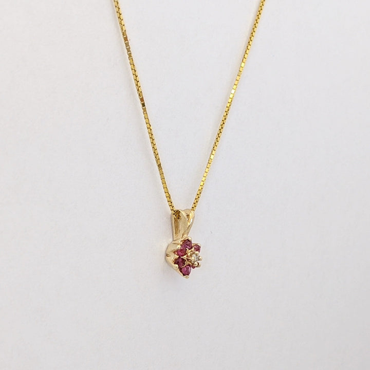 14K RUBY ROUND (6) 2MM WITH MELEE ESTATE PENDANT &amp; CHAIN 2.2 GRAMS