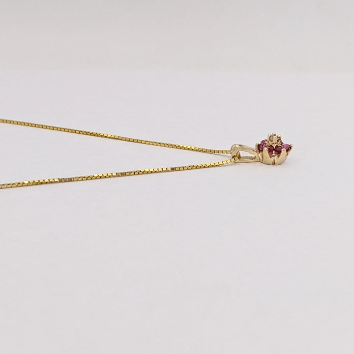 14K RUBY ROUND (6) 2MM WITH MELEE ESTATE PENDANT &amp; CHAIN 2.2 GRAMS
