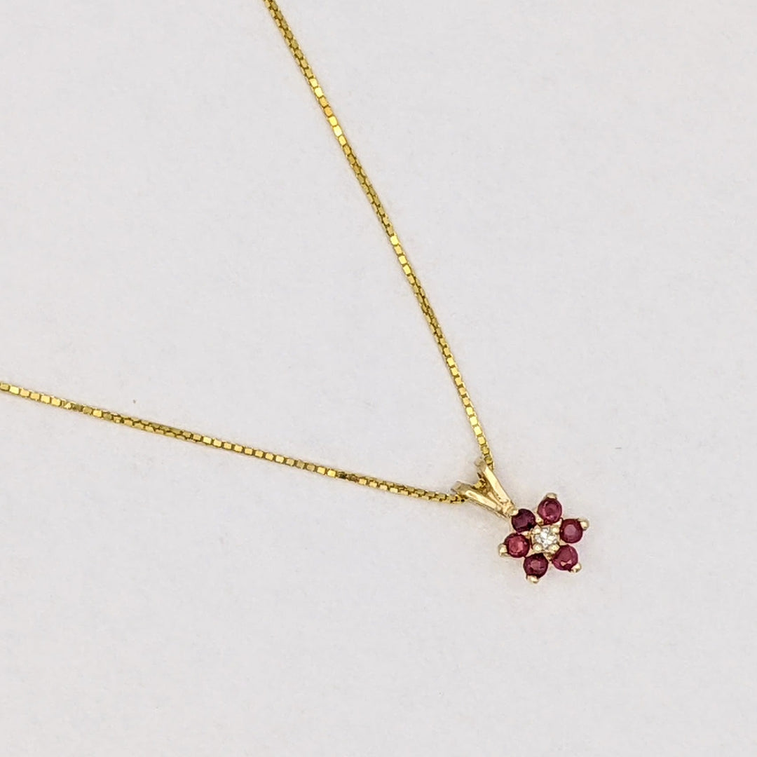 14K RUBY ROUND (6) 2MM WITH MELEE ESTATE PENDANT &amp; CHAIN 2.2 GRAMS