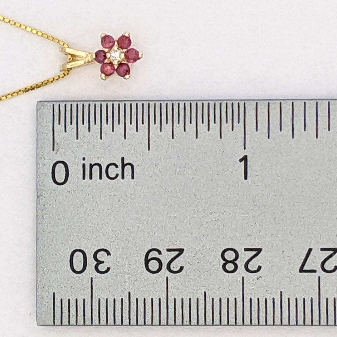 14K RUBY ROUND (6) 2MM WITH MELEE ESTATE PENDANT &amp; CHAIN 2.2 GRAMS