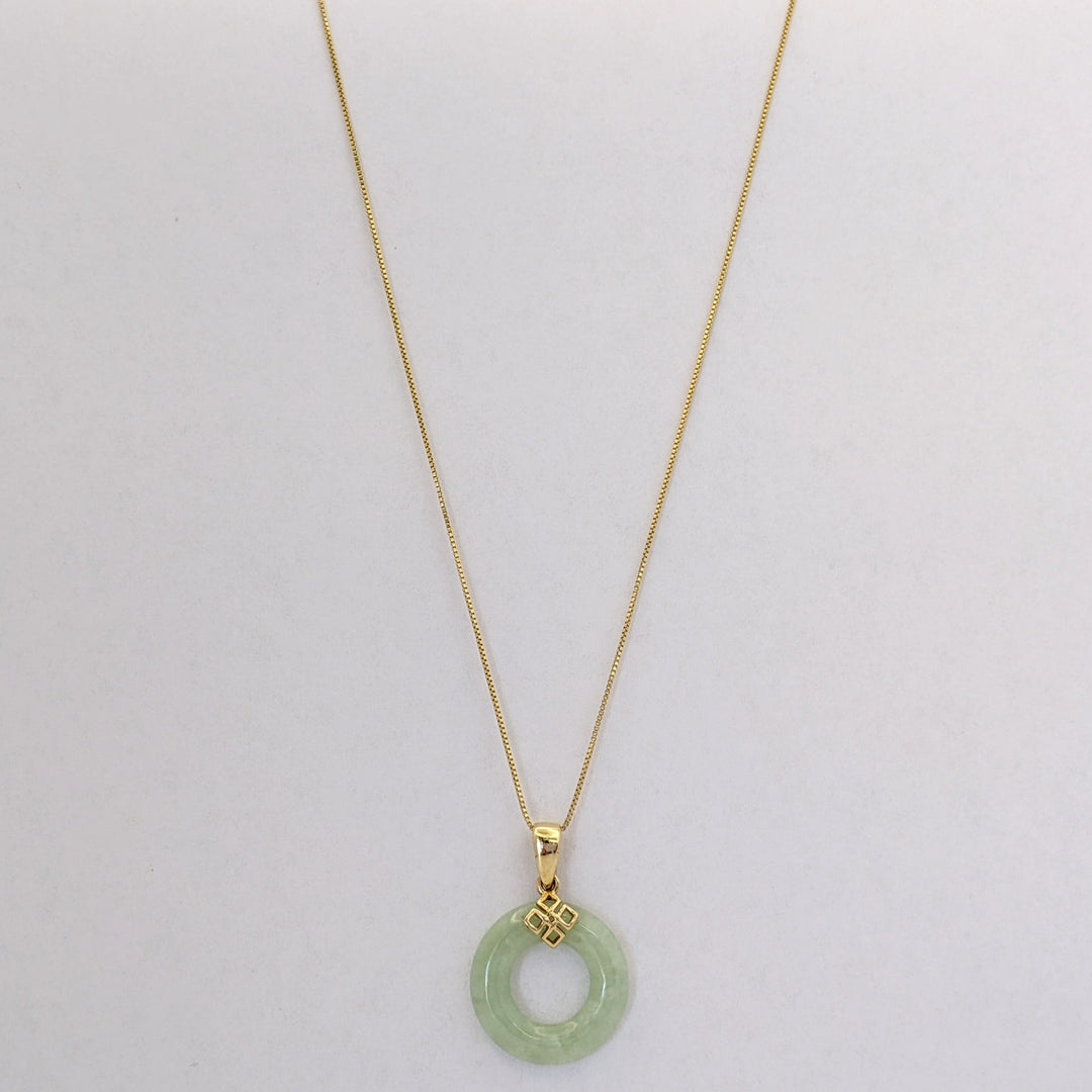 14K JADE OPEN CIRCLE 18MM ESTATE PENDANT &amp; CHAIN 3.0 GRAMS
