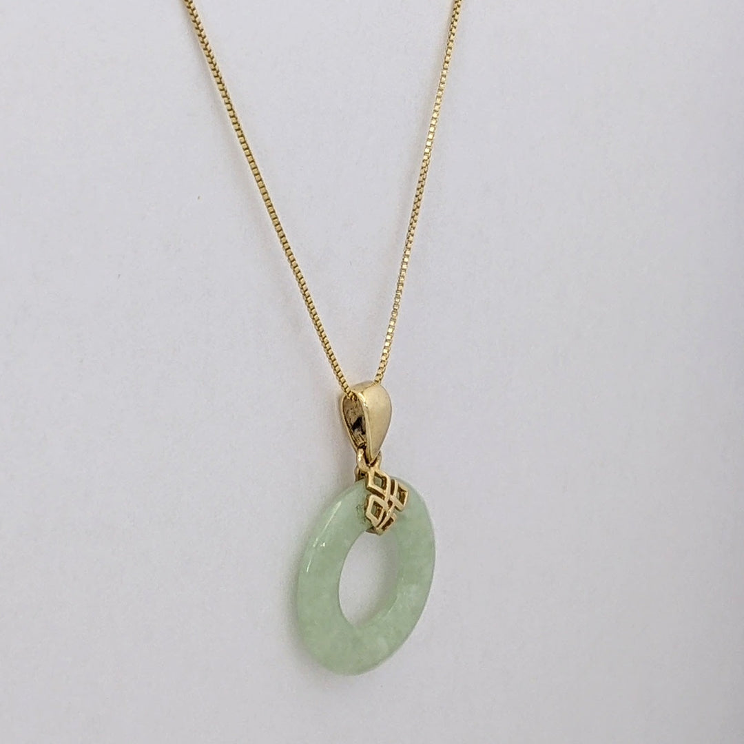 14K JADE OPEN CIRCLE 18MM ESTATE PENDANT &amp; CHAIN 3.0 GRAMS
