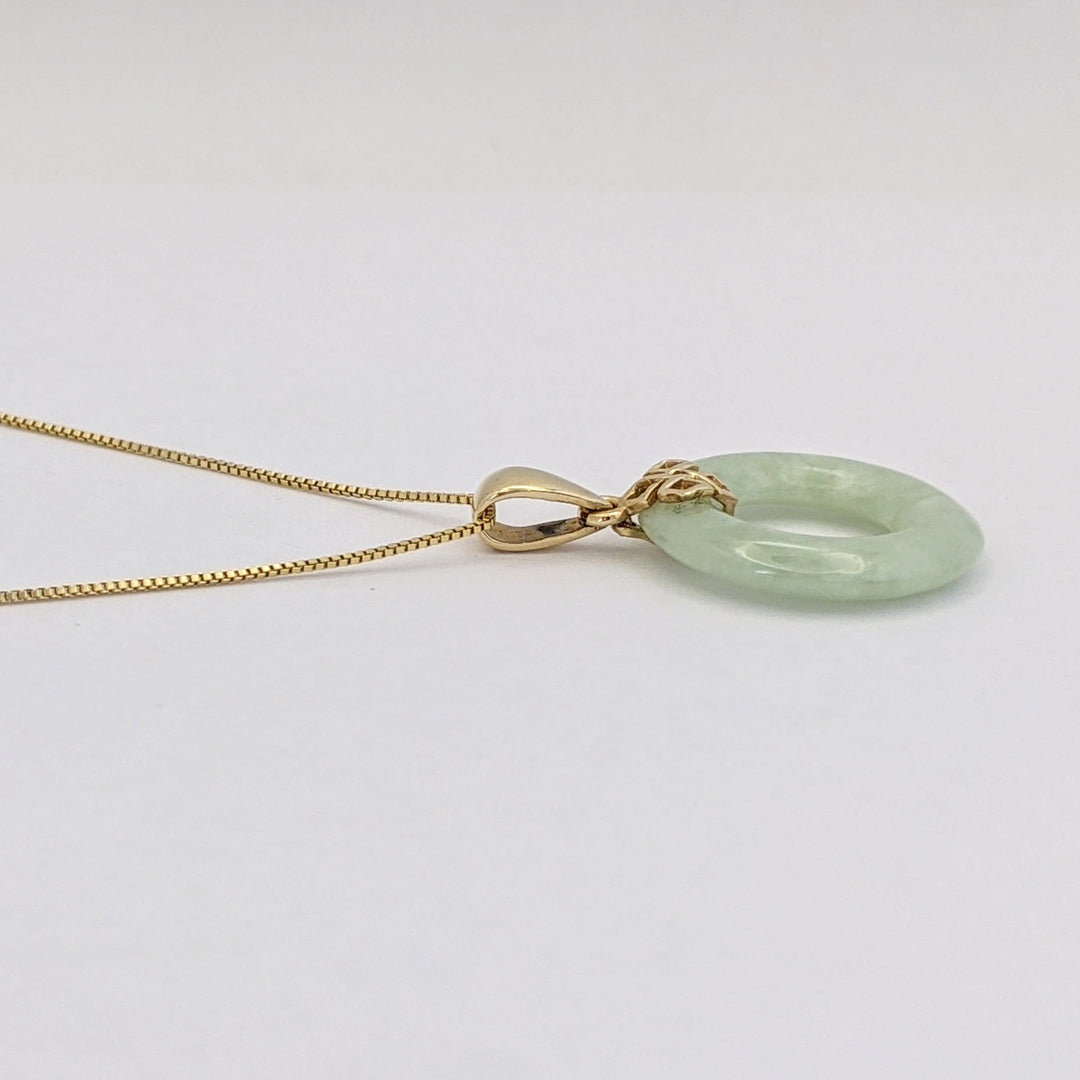 14K JADE OPEN CIRCLE 18MM ESTATE PENDANT &amp; CHAIN 3.0 GRAMS
