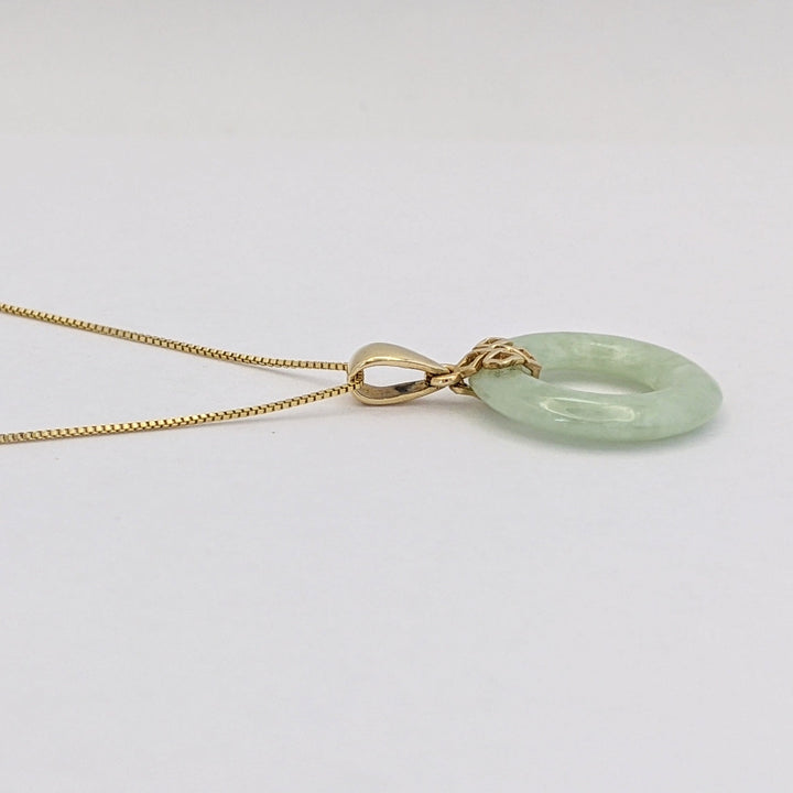 14K JADE OPEN CIRCLE 18MM ESTATE PENDANT &amp; CHAIN 3.0 GRAMS
