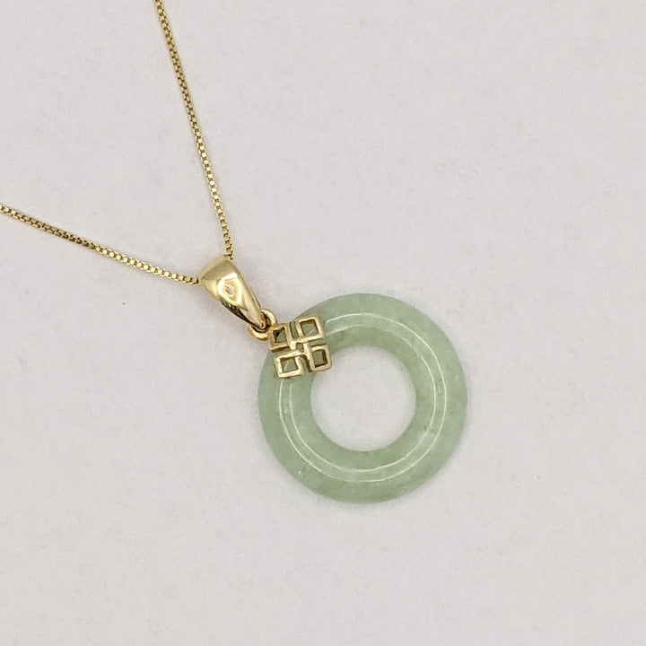 14K JADE OPEN CIRCLE 18MM ESTATE PENDANT &amp; CHAIN 3.0 GRAMS