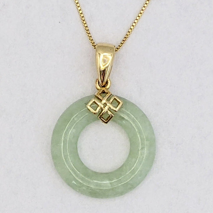 14K JADE OPEN CIRCLE 18MM ESTATE PENDANT &amp; CHAIN 3.0 GRAMS