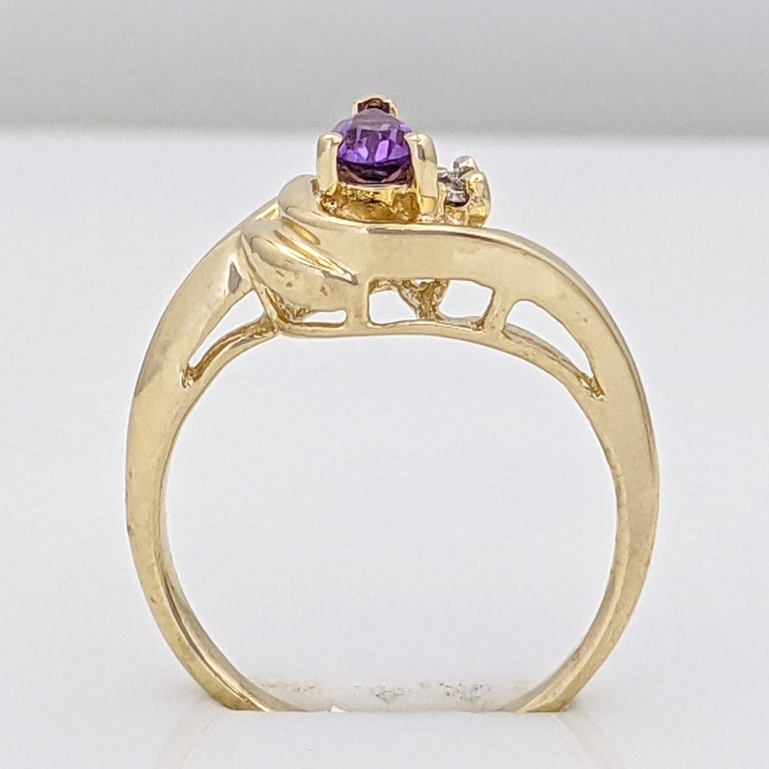 14K AMETHYST PEAR 3X5 WITH MELEE ESTATE RING 1.9 GRAMS