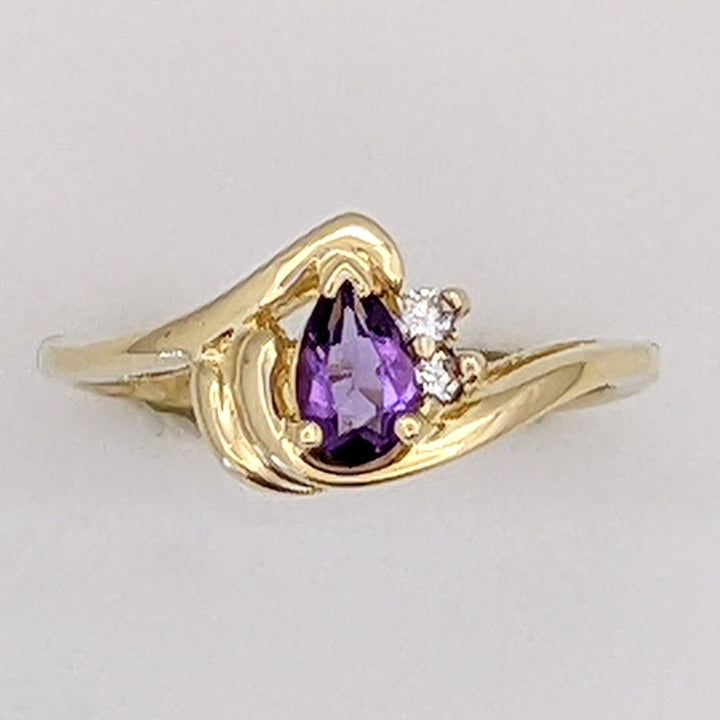 14K AMETHYST PEAR 3X5 WITH MELEE ESTATE RING 1.9 GRAMS
