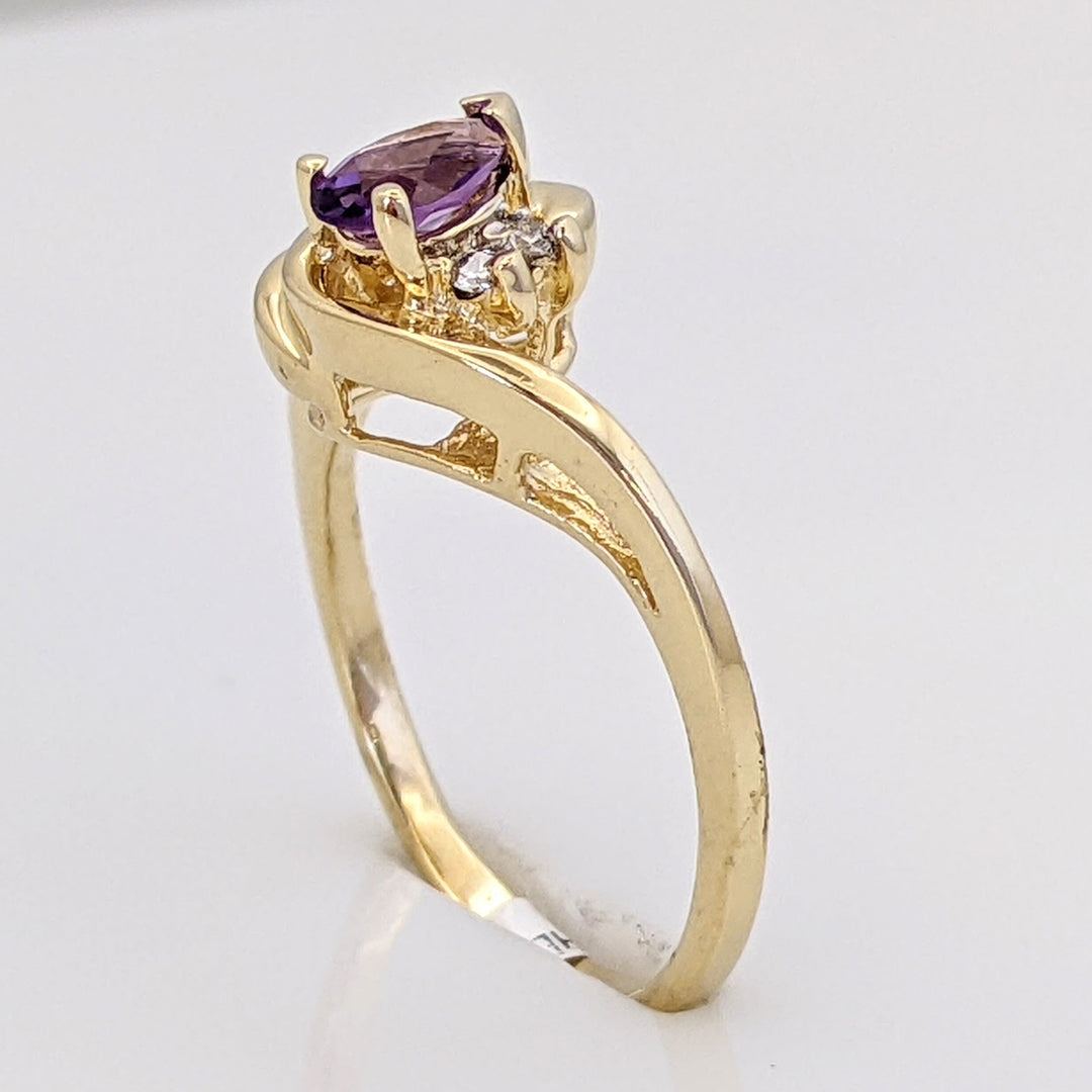 14K AMETHYST PEAR 3X5 WITH MELEE ESTATE RING 1.9 GRAMS