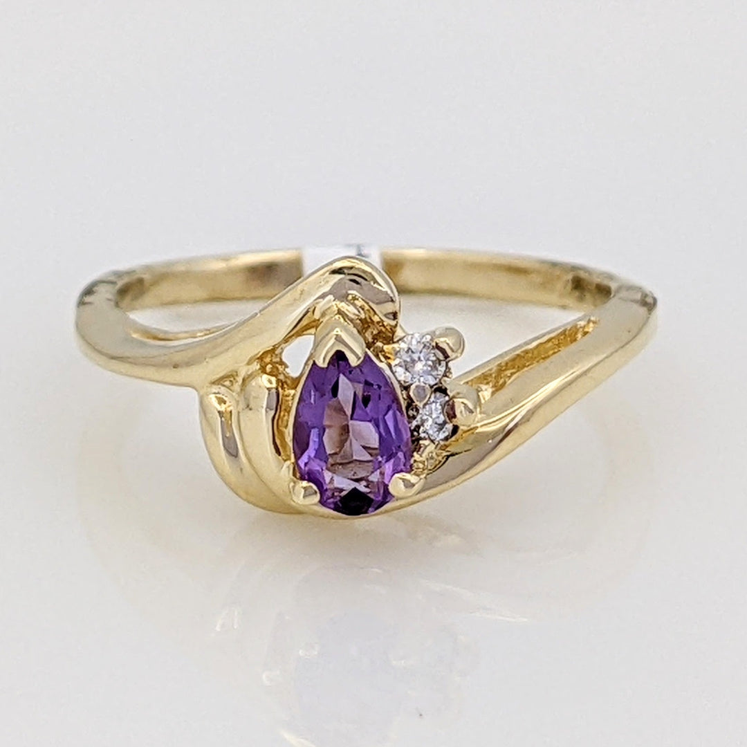 14K AMETHYST PEAR 3X5 WITH MELEE ESTATE RING 1.9 GRAMS