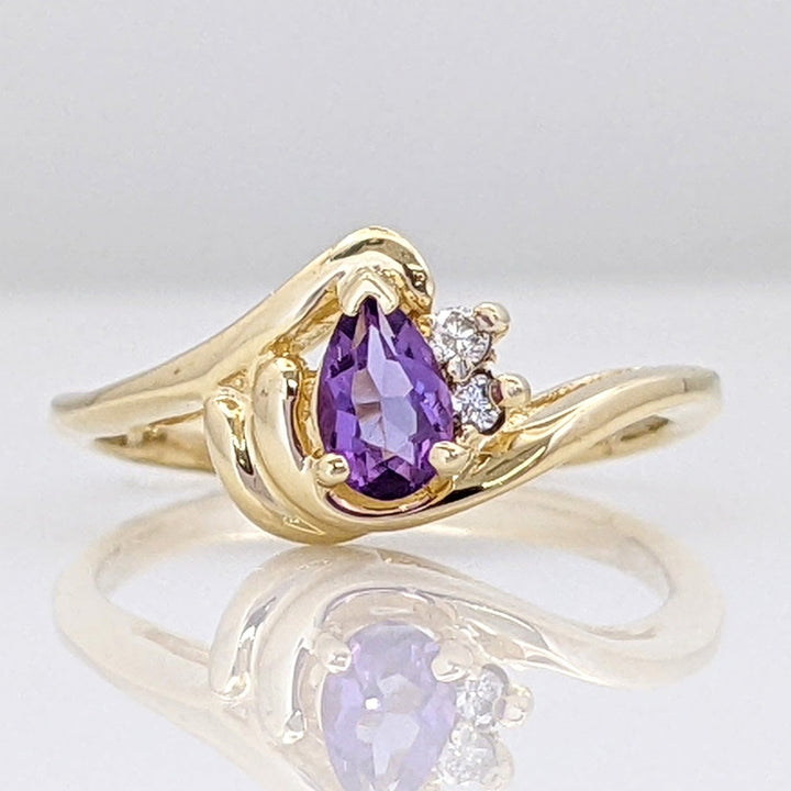 14K AMETHYST PEAR 3X5 WITH MELEE ESTATE RING 1.9 GRAMS