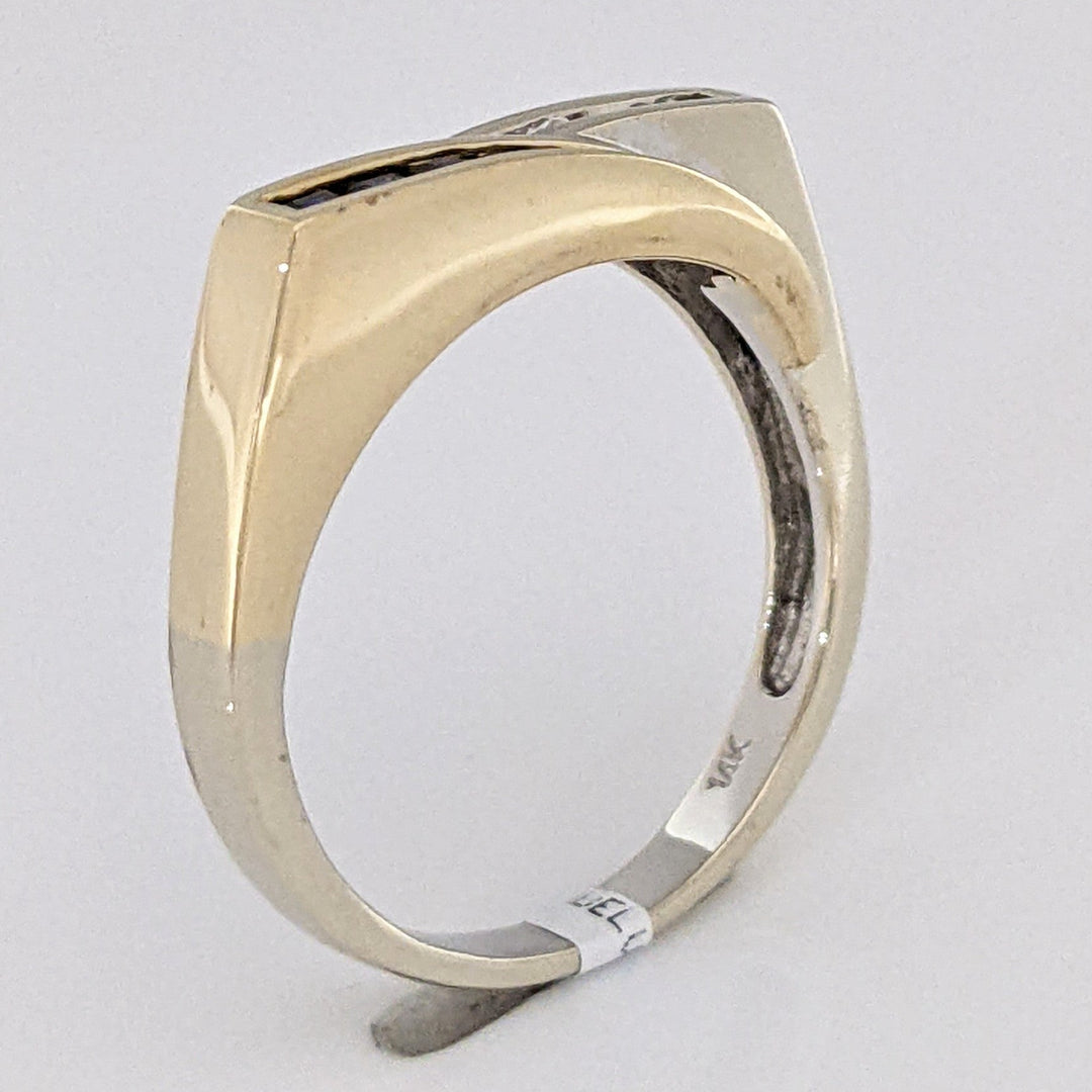 14K TWO-TONE .16 CARAT TOTAL WEIGHT I1 I DIAMOND ROUND (8) SAPPHIRE PRINCESS CUT (8) ESTATE CHANNEL BYPASS RING 4.0 GRAMS