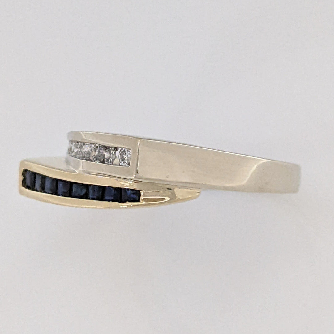 14K TWO-TONE .16 CARAT TOTAL WEIGHT I1 I DIAMOND ROUND (8) SAPPHIRE PRINCESS CUT (8) ESTATE CHANNEL BYPASS RING 4.0 GRAMS