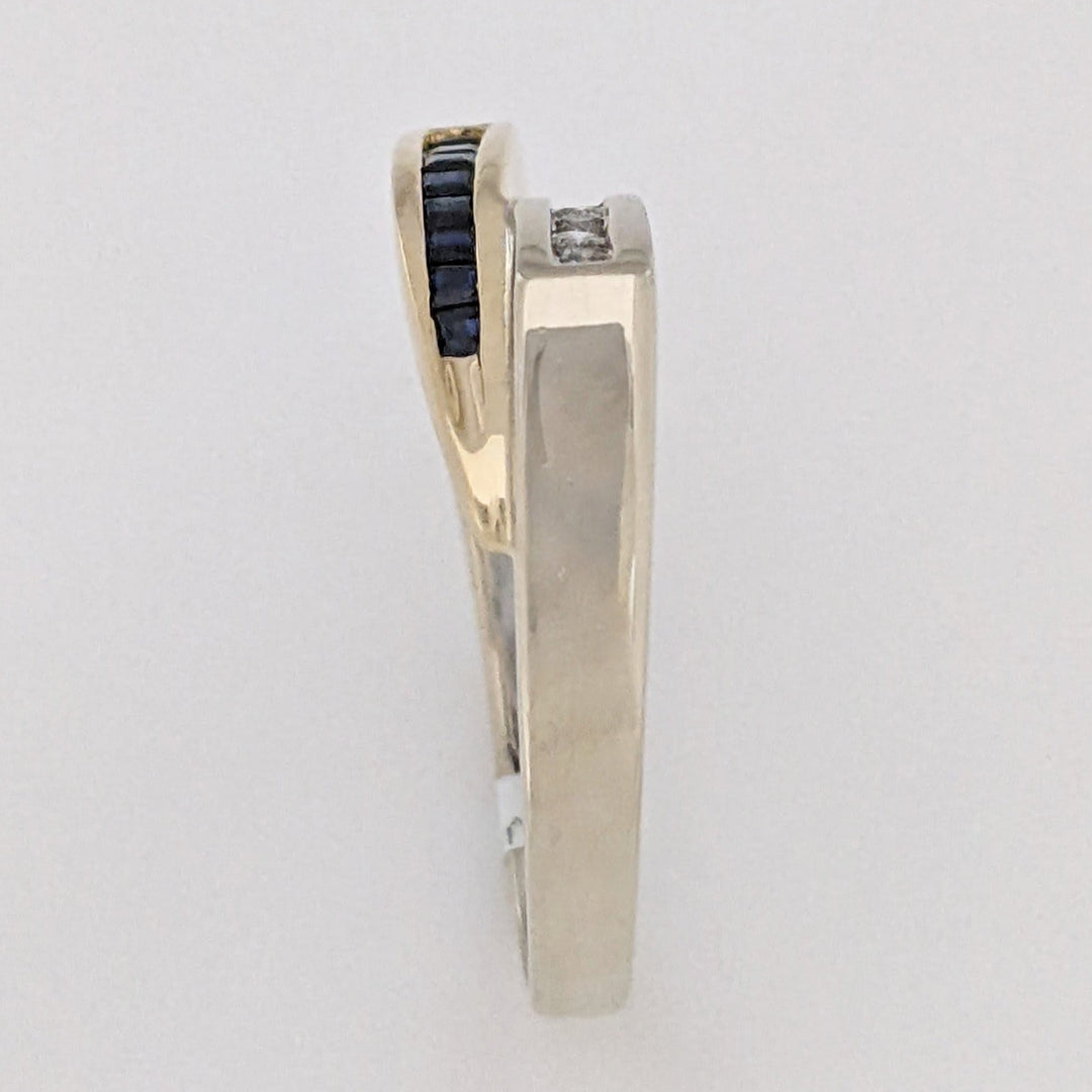 14K TWO-TONE .16 CARAT TOTAL WEIGHT I1 I DIAMOND ROUND (8) SAPPHIRE PRINCESS CUT (8) ESTATE CHANNEL BYPASS RING 4.0 GRAMS
