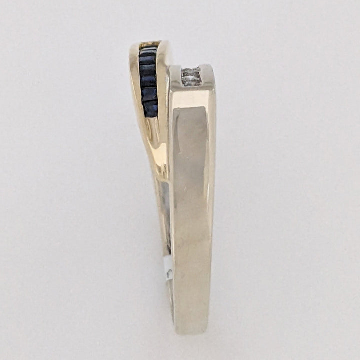 14K TWO-TONE .16 CARAT TOTAL WEIGHT I1 I DIAMOND ROUND (8) SAPPHIRE PRINCESS CUT (8) ESTATE CHANNEL BYPASS RING 4.0 GRAMS