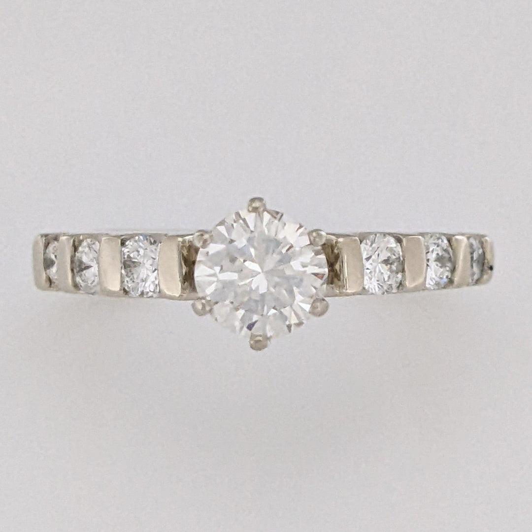 14K WHITE .75 CARAT TOTAL WEIGHT VS2 I DIAMOND ROUND (2) PRONGS SET (6) BAR SET ESTATE RING 3.6 GRAMS
