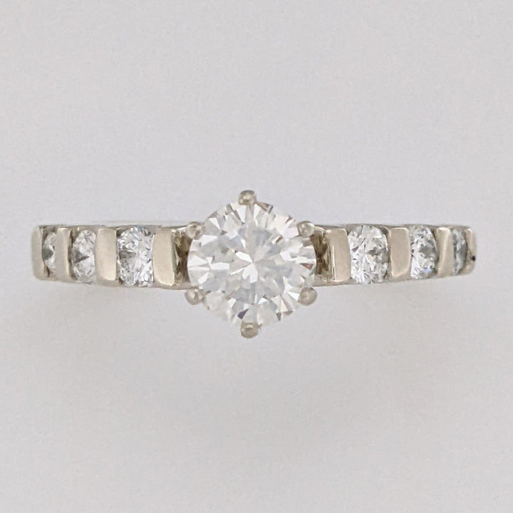 14K WHITE .75 CARAT TOTAL WEIGHT VS2 I DIAMOND ROUND (2) PRONGS SET (6) BAR SET ESTATE RING 3.6 GRAMS