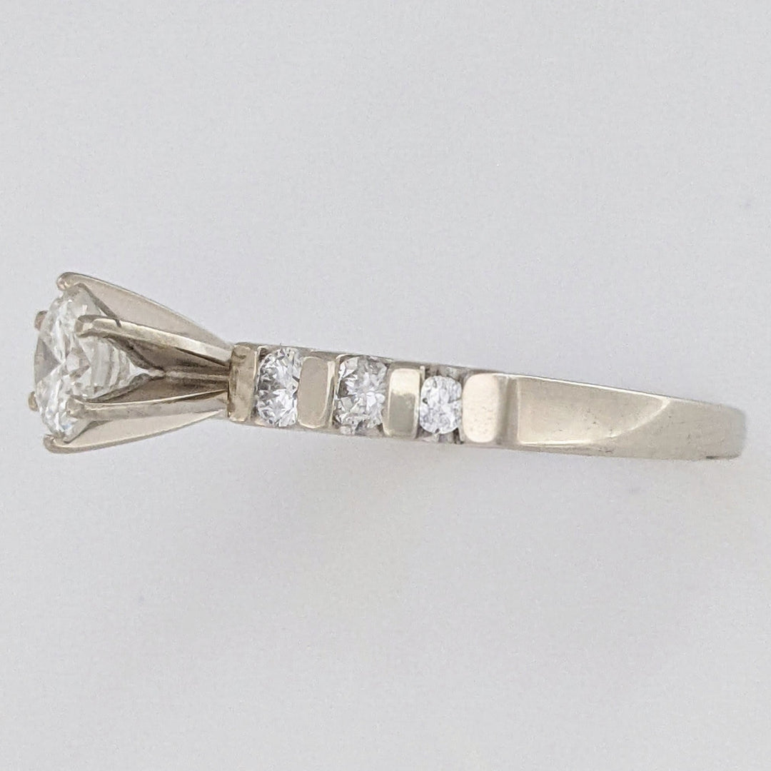 14K WHITE .75 CARAT TOTAL WEIGHT VS2 I DIAMOND ROUND (2) PRONGS SET (6) BAR SET ESTATE RING 3.6 GRAMS