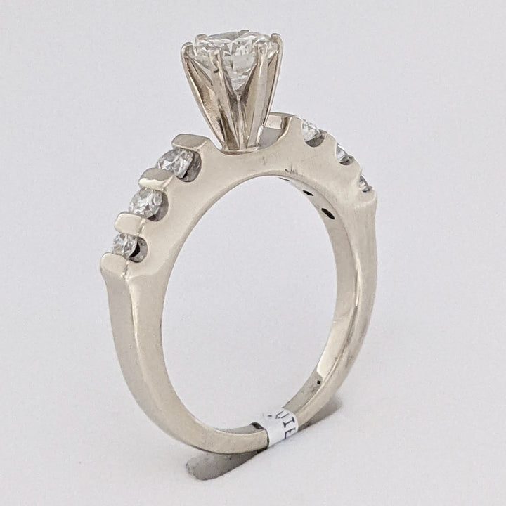 14K WHITE .75 CARAT TOTAL WEIGHT VS2 I DIAMOND ROUND (2) PRONGS SET (6) BAR SET ESTATE RING 3.6 GRAMS