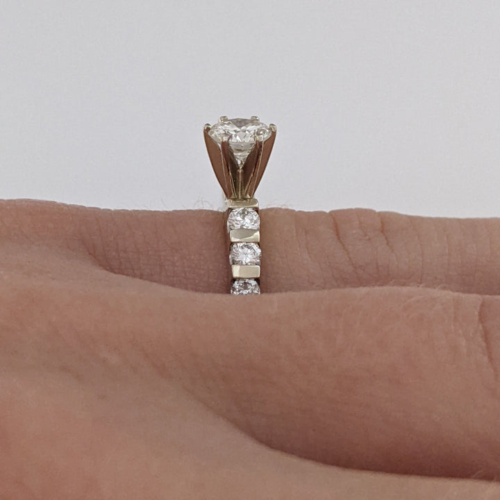 14K WHITE .75 CARAT TOTAL WEIGHT VS2 I DIAMOND ROUND (2) PRONGS SET (6) BAR SET ESTATE RING 3.6 GRAMS