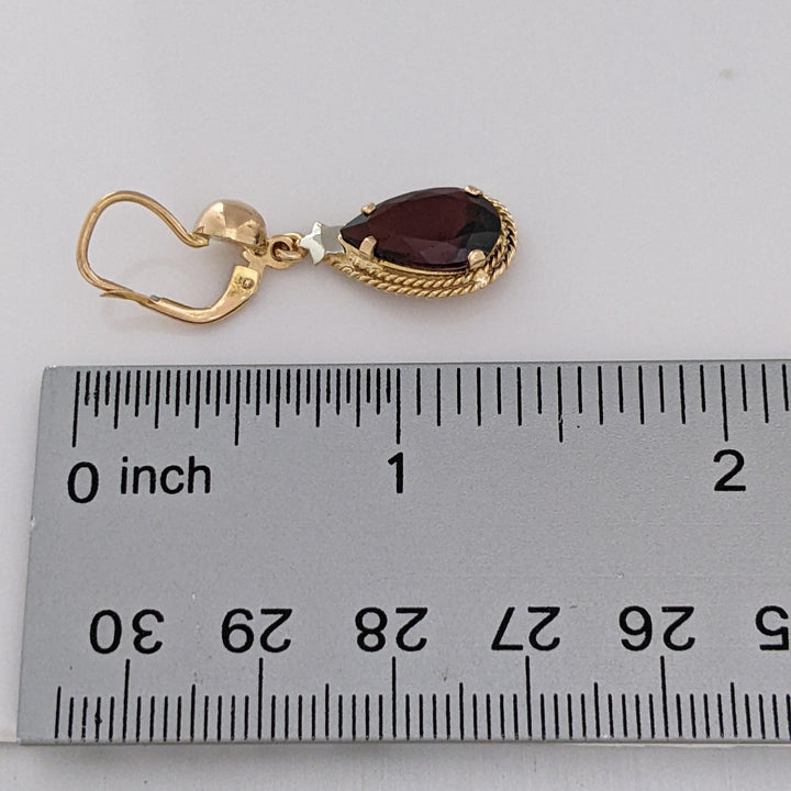 18K GARNET PEAR 8X18 WITH BEADED TRIM ESTATE EARRINGS 5.5 GRAMS