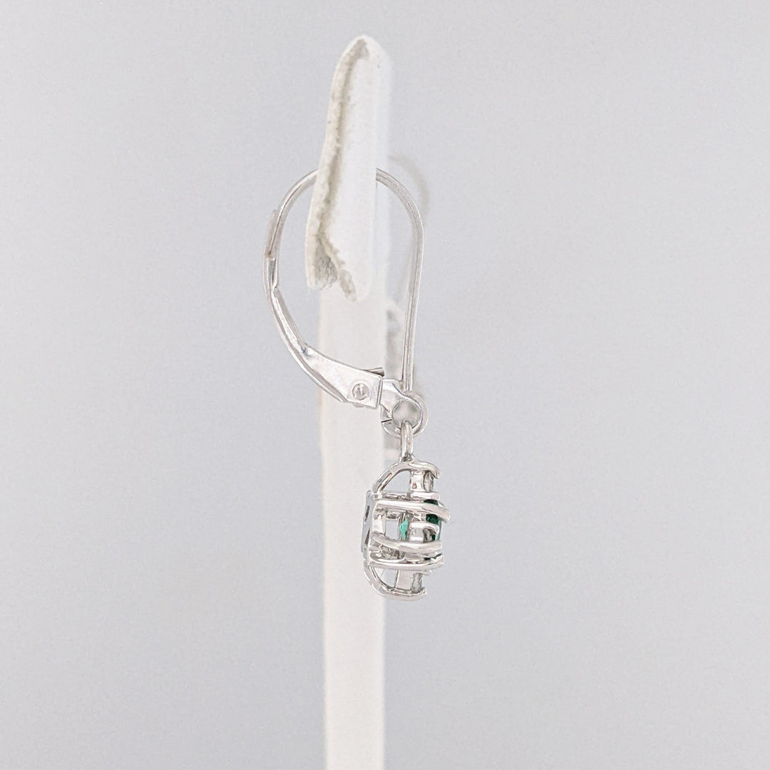 14K WHITE EMERALD ROUND (2) 4MM WITH (8) MELEE ESTATE EARRINGS 1.6 GRAMS