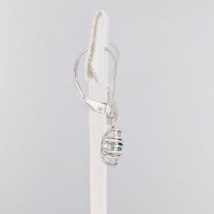 14K WHITE EMERALD ROUND (2) 4MM WITH (8) MELEE ESTATE EARRINGS 1.6 GRAMS