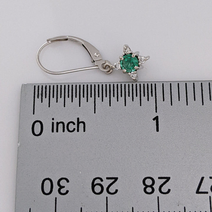 14K WHITE EMERALD ROUND (2) 4MM WITH (8) MELEE ESTATE EARRINGS 1.6 GRAMS