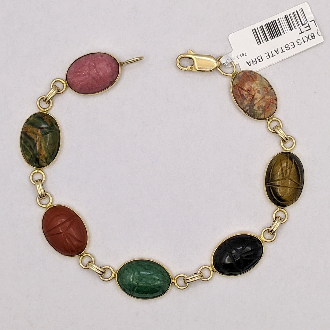 14K SCARAB OVAL (7) 8X13 ESTATE BRACELET 11.8 GRAMS