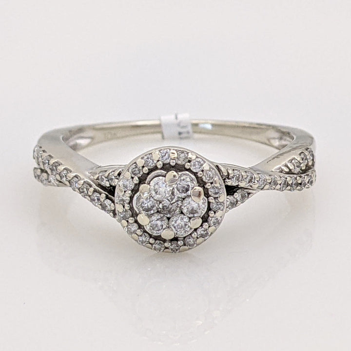 10K WHITE .37 CARAT TOTAL WEIGHT I1 H DIAMOND ROUND (53) ESTATE CLUSTER RING 2.8 GRAMS