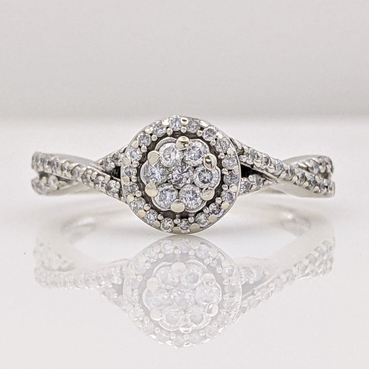 10K WHITE .37 CARAT TOTAL WEIGHT I1 H DIAMOND ROUND (53) ESTATE CLUSTER RING 2.8 GRAMS