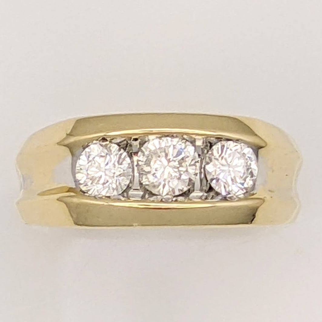 14K TWO TONE 1.06 CARAT TOTAL WEIGHT SI2-I1 H DIAMOND ROUND (3) ESTATE RING 7.7 GRAMS