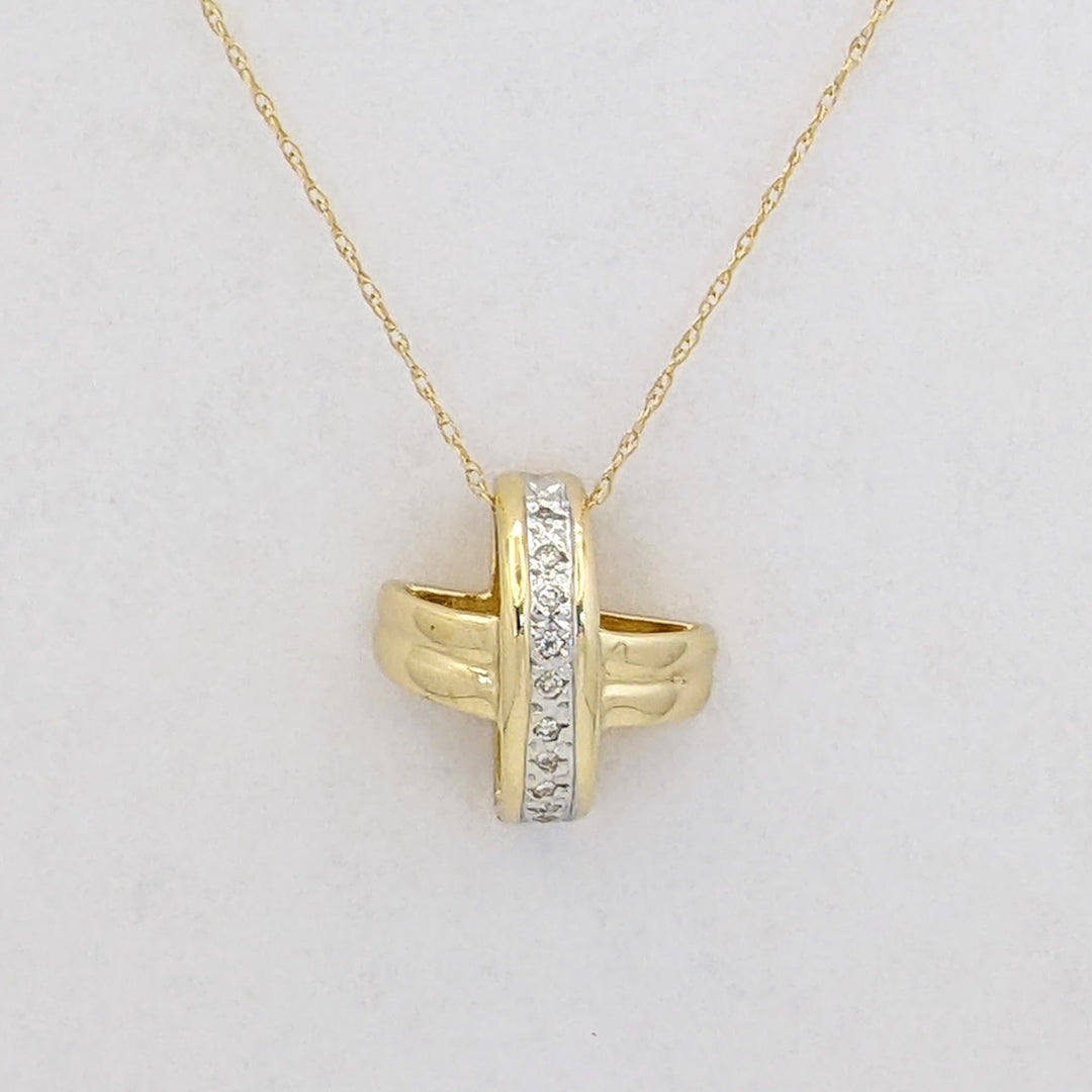 10K .15 CARAT TOTAL WEIGHT I1 G DIAMOND ROUND (10) X-STYLE ESTATE SLIDE PENDANT 2.9 GRAMS