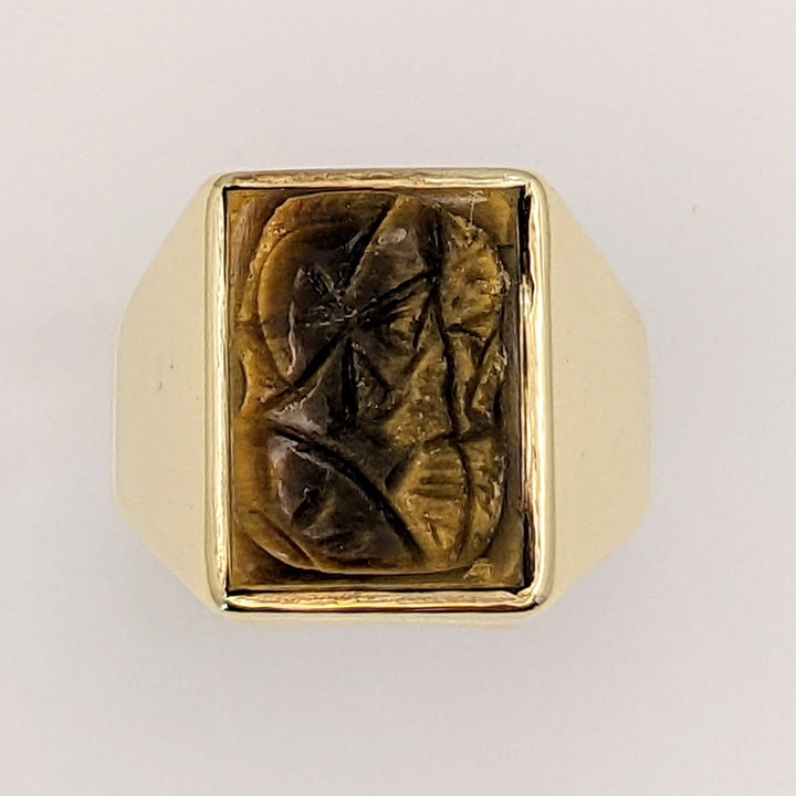 10K TIGER EYE SOLDIER ESTATE RING 12.2 GRAMS