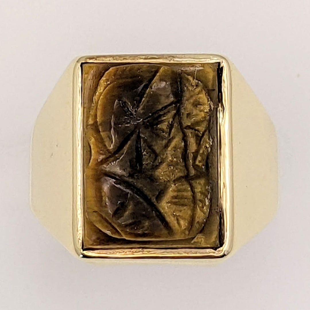 10K TIGER EYE SOLDIER ESTATE RING 12.2 GRAMS