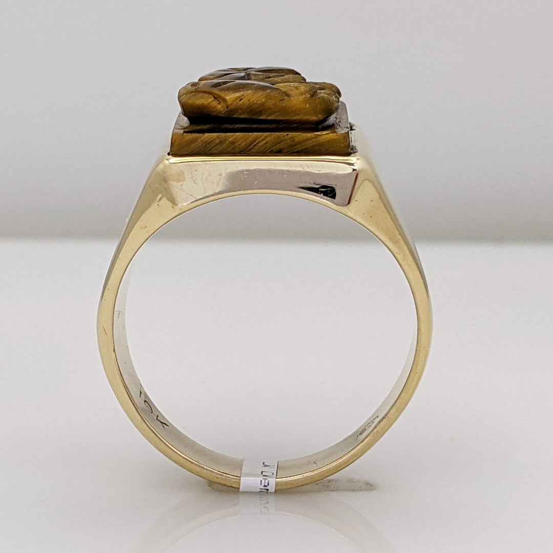 10K TIGER EYE SOLDIER ESTATE RING 12.2 GRAMS