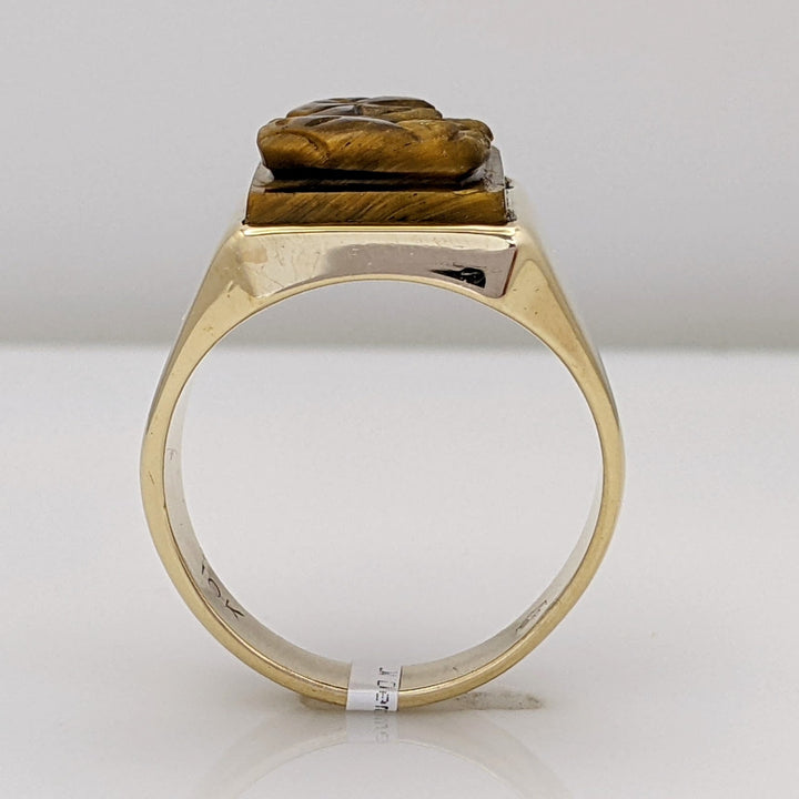 10K TIGER EYE SOLDIER ESTATE RING 12.2 GRAMS