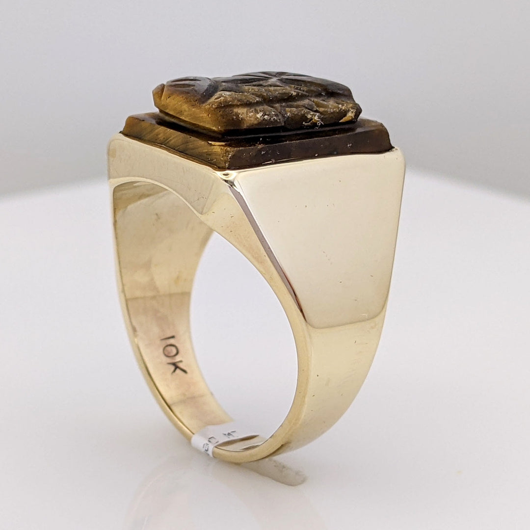 10K TIGER EYE SOLDIER ESTATE RING 12.2 GRAMS