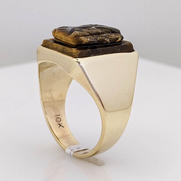 10K TIGER EYE SOLDIER ESTATE RING 12.2 GRAMS