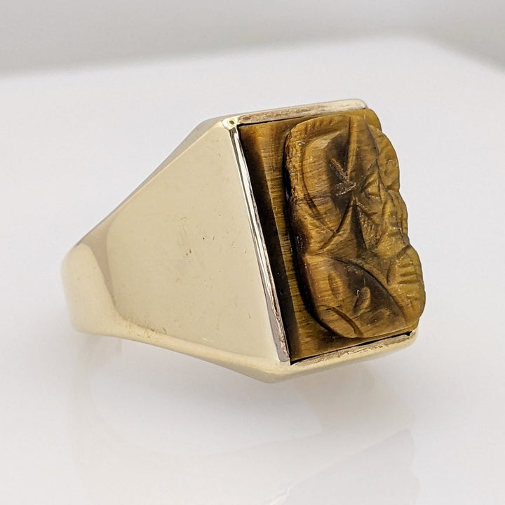 10K TIGER EYE SOLDIER ESTATE RING 12.2 GRAMS