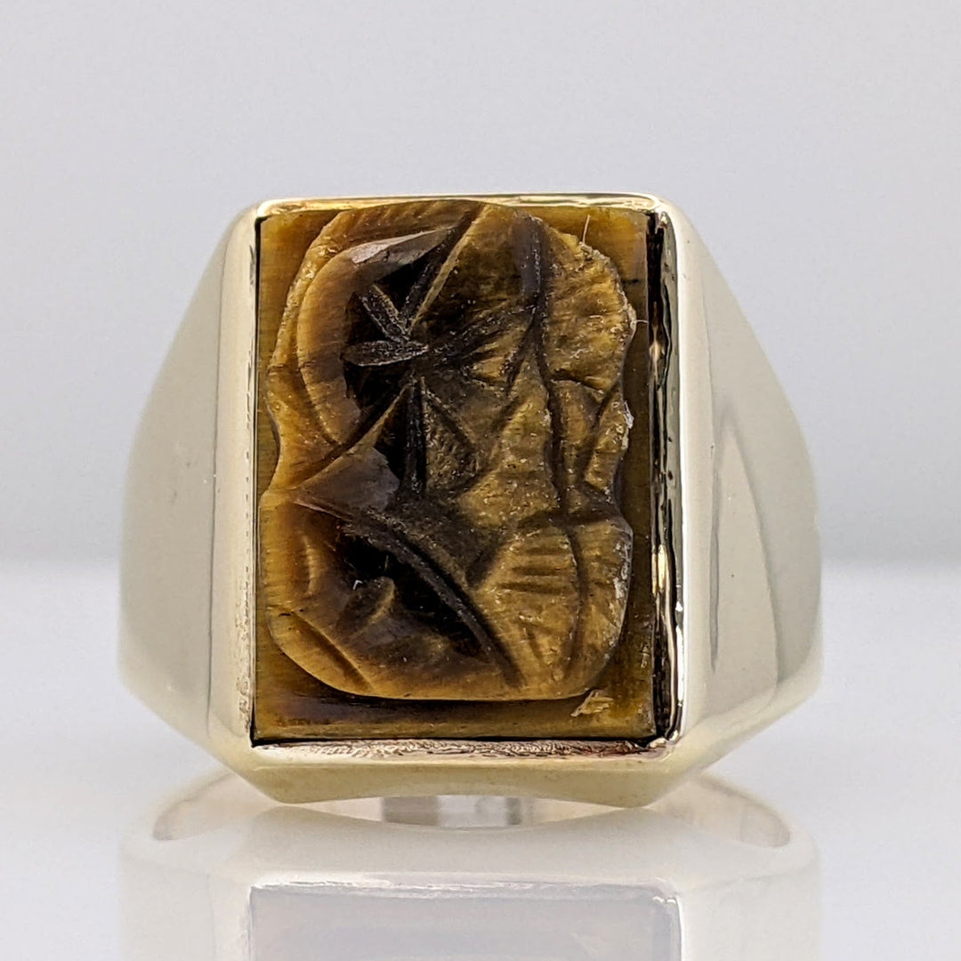 10K TIGER EYE SOLDIER ESTATE RING 12.2 GRAMS