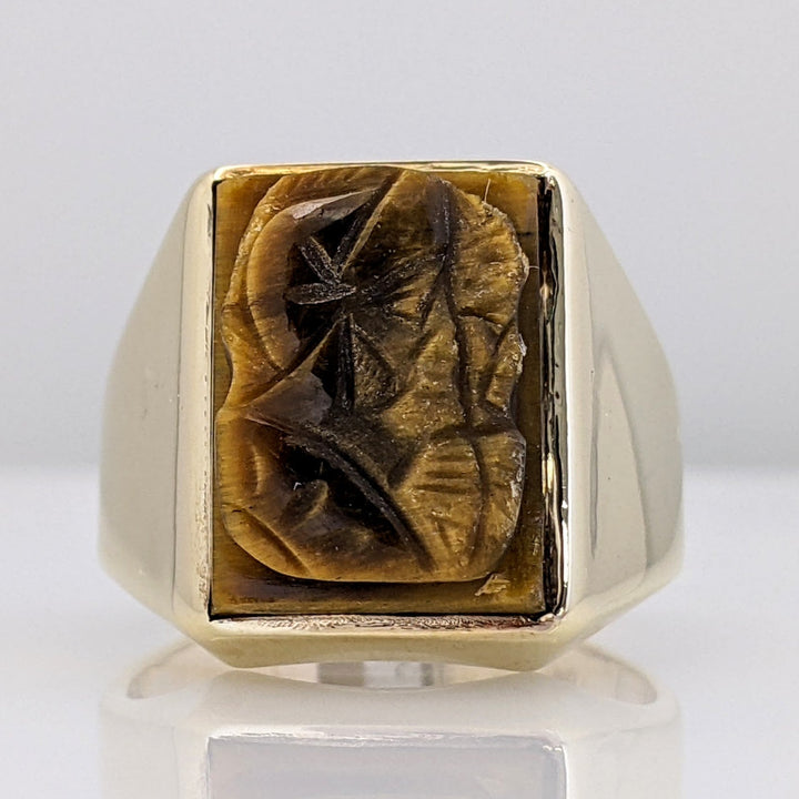 10K TIGER EYE SOLDIER ESTATE RING 12.2 GRAMS