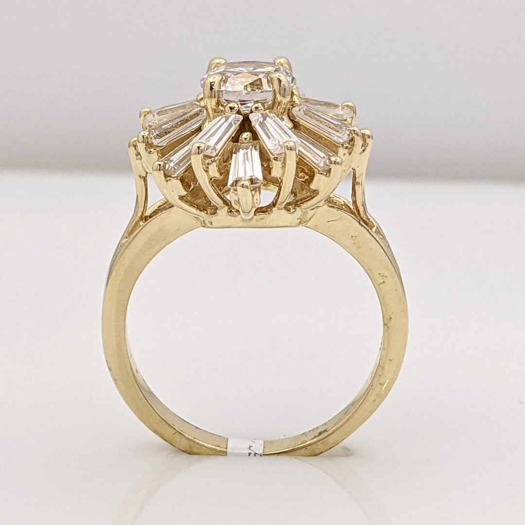 14K CUBIC ZIRCONIA 5.9MM ROUND WITH (16) BAGUETTE ESTATE RING 5.9 GRAMS