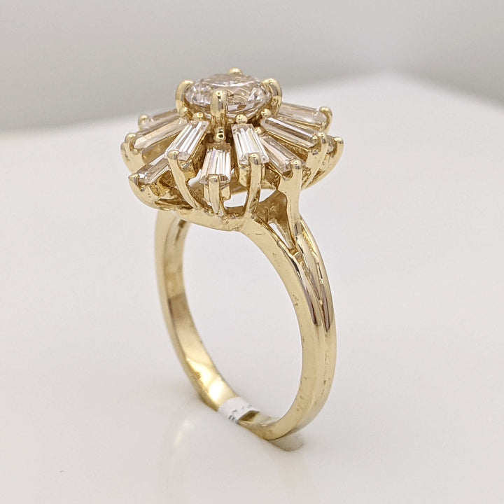 14K CUBIC ZIRCONIA 5.9MM ROUND WITH (16) BAGUETTE ESTATE RING 5.9 GRAMS