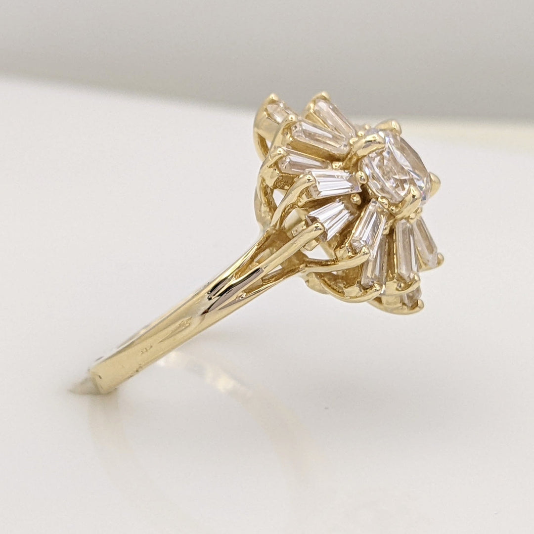14K CUBIC ZIRCONIA 5.9MM ROUND WITH (16) BAGUETTE ESTATE RING 5.9 GRAMS