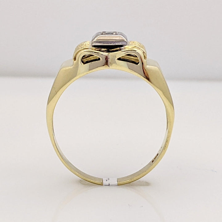 14K DIAMOND ROUND 2MM SQUARE- TEXTURED TOP ESTATE RING 4.5 GRAMS