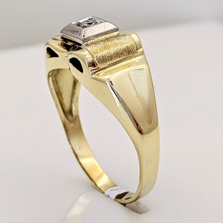 14K DIAMOND ROUND 2MM SQUARE- TEXTURED TOP ESTATE RING 4.5 GRAMS