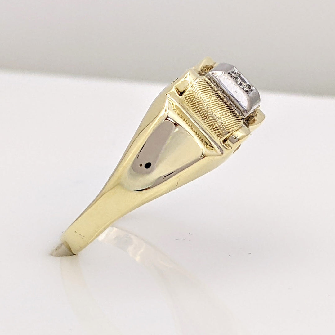 14K DIAMOND ROUND 2MM SQUARE- TEXTURED TOP ESTATE RING 4.5 GRAMS
