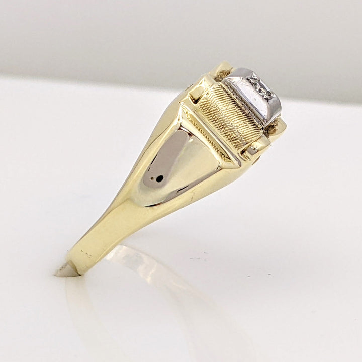 14K DIAMOND ROUND 2MM SQUARE- TEXTURED TOP ESTATE RING 4.5 GRAMS