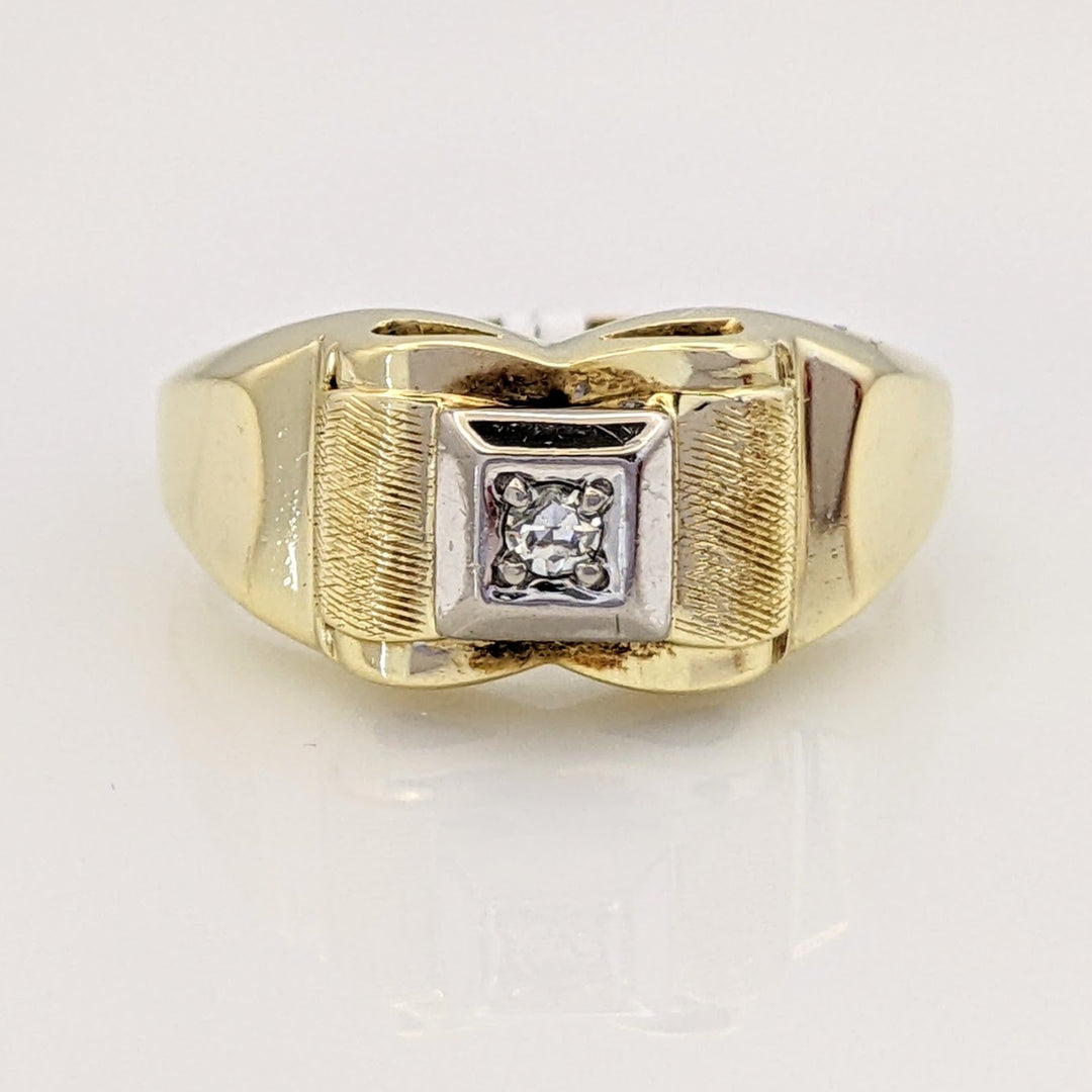 14K DIAMOND ROUND 2MM SQUARE- TEXTURED TOP ESTATE RING 4.5 GRAMS